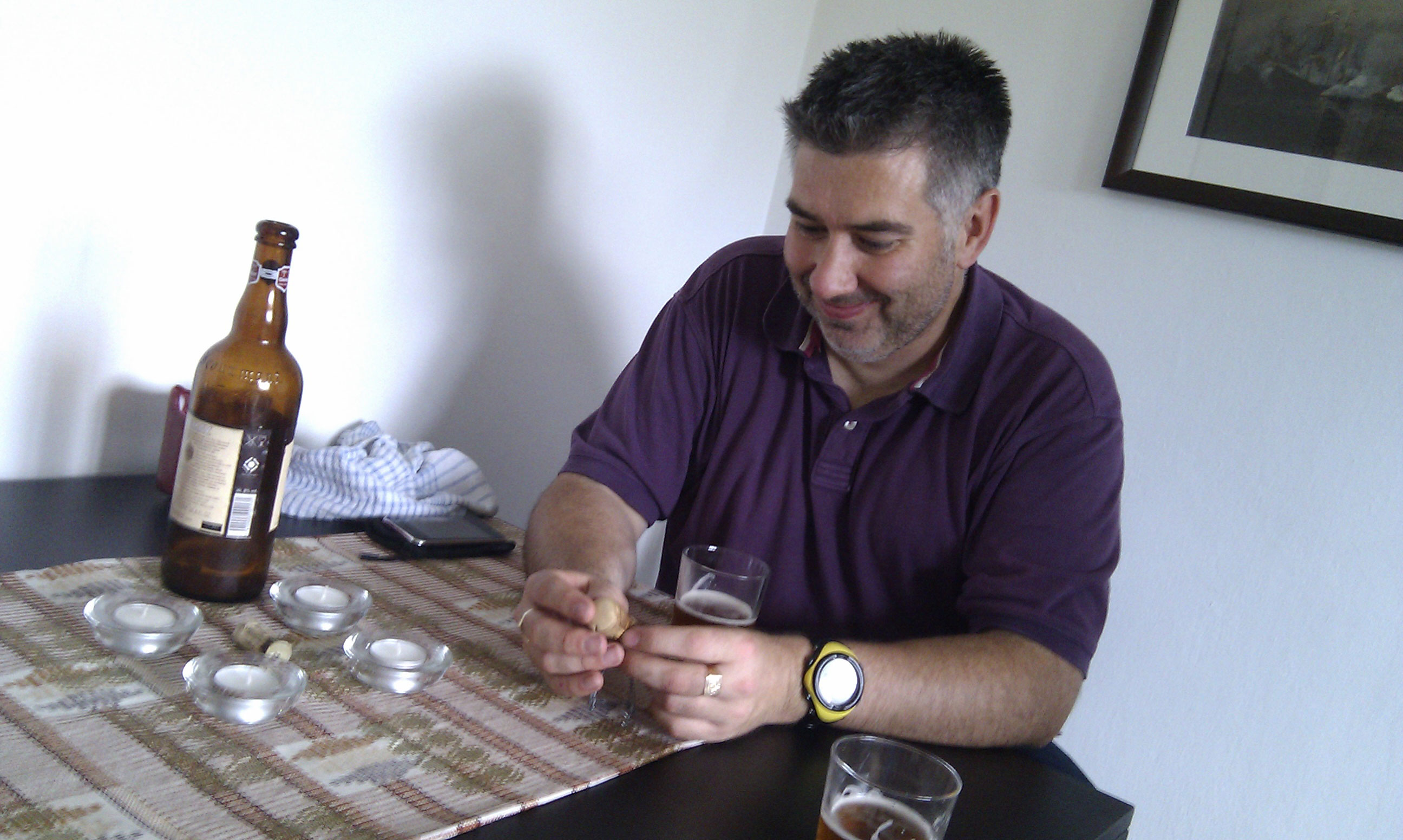 Mike inspecting a Chimay cork