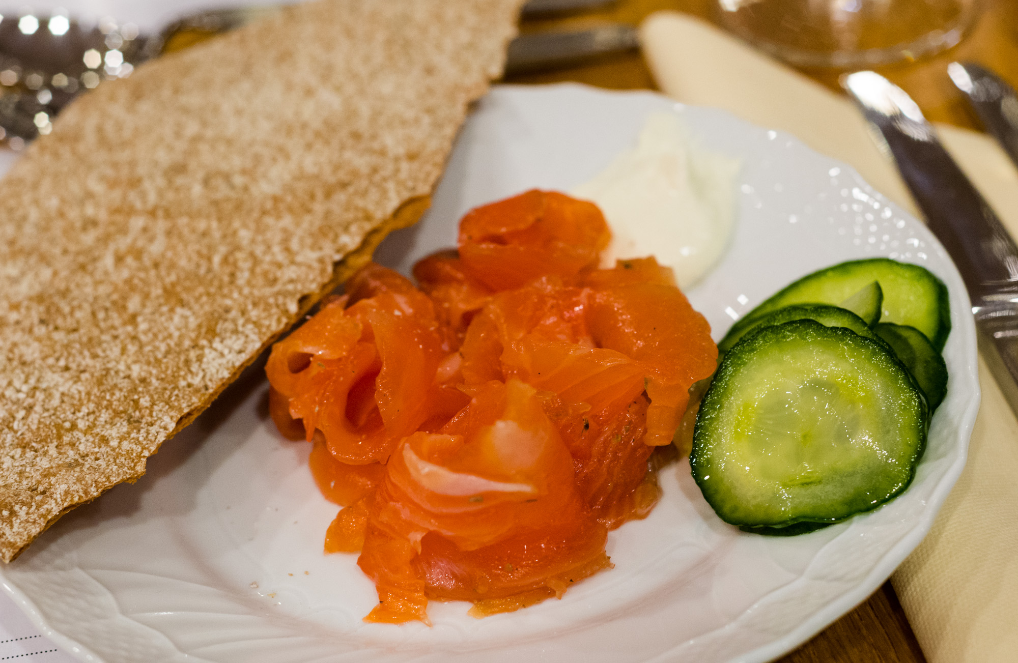 salmon, pickled cucumber, horseradish cream