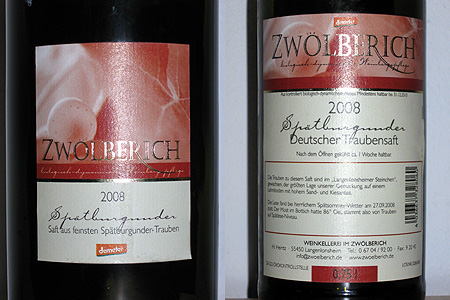 Weingut im Zwölberich, Spätburgunder Traubensaft 2008